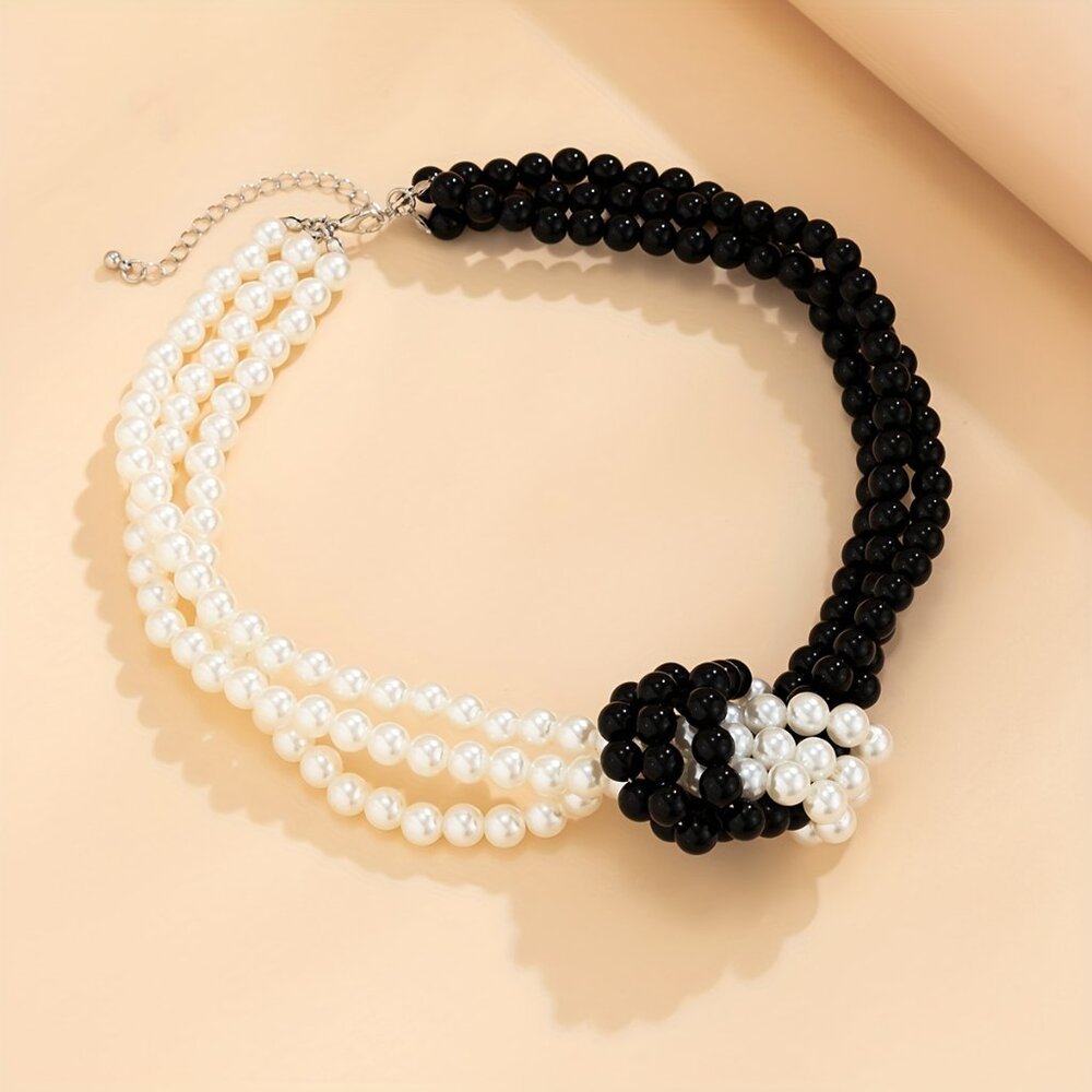 Elegant Black and White Necklace with Beaded Strands - Picture 2 of 12